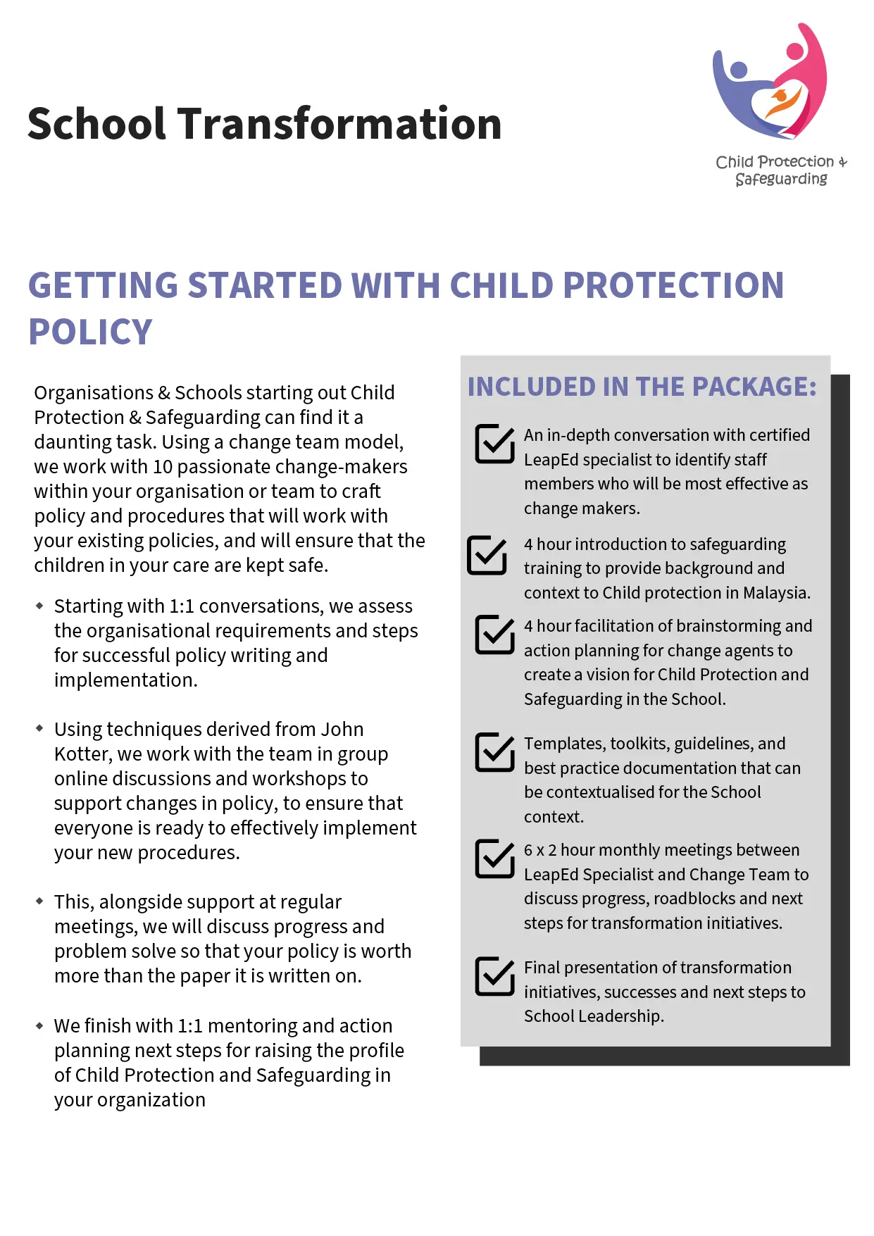 School Transformation service sheet: getting started with a child protection policy