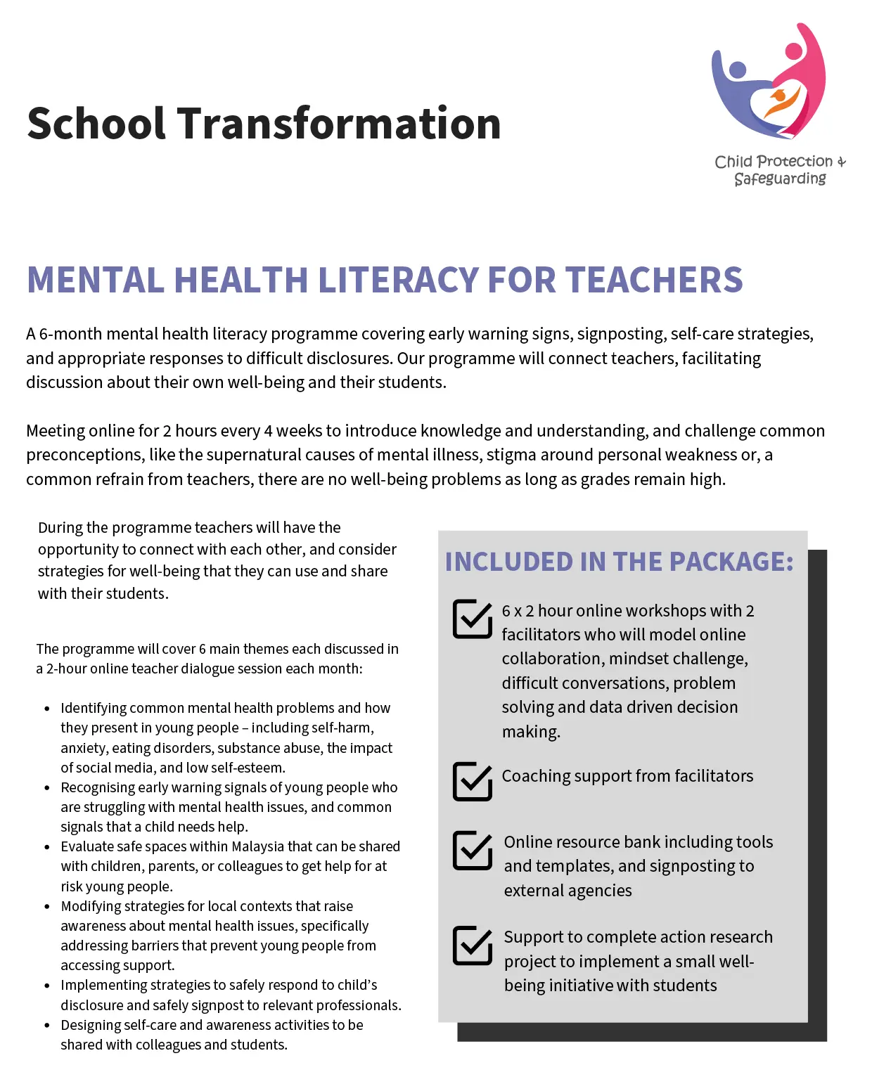 School Transformation service sheet: Mental Health Literacy for Teachers