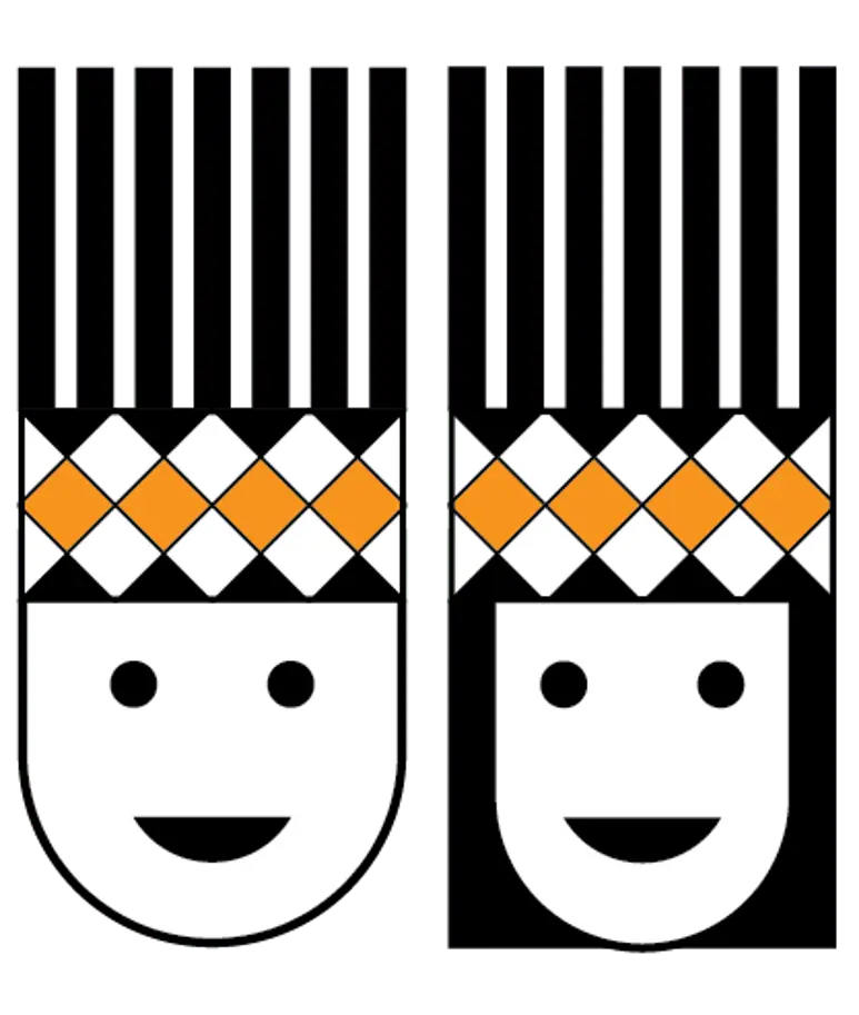 Indigenous Communities Programme emblem: two smiling faces with patterned headdresses